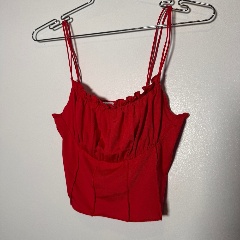 Princess Polly Red Ruched Bust Corset Style Strappy Crop Top Size 4 US